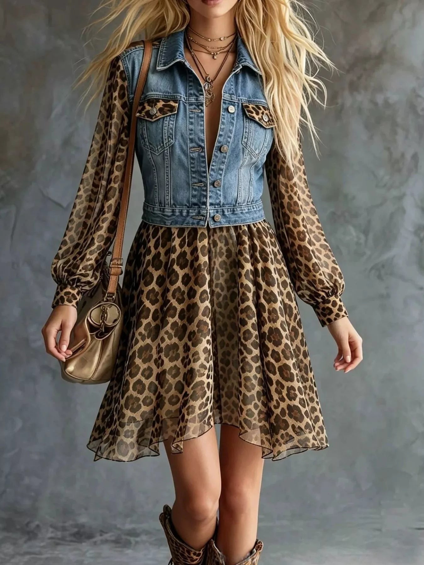 animal print dress with denim jacket Full Size Leopard Patchwork Mini Plus Size – Arizona & Co Moto jacket Colour:MARTINI OLIVE fabric_italian-classic-linen Long Sleeves Sky Blue trend looks