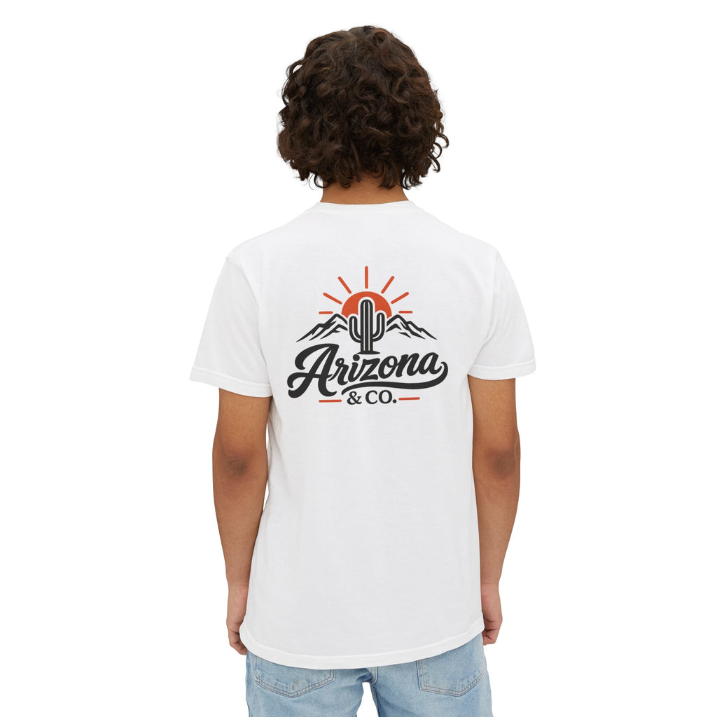 Arizona & Co. Pocket Logo T-Shirt — Mini Sunset Cactus Mountain Graphic
