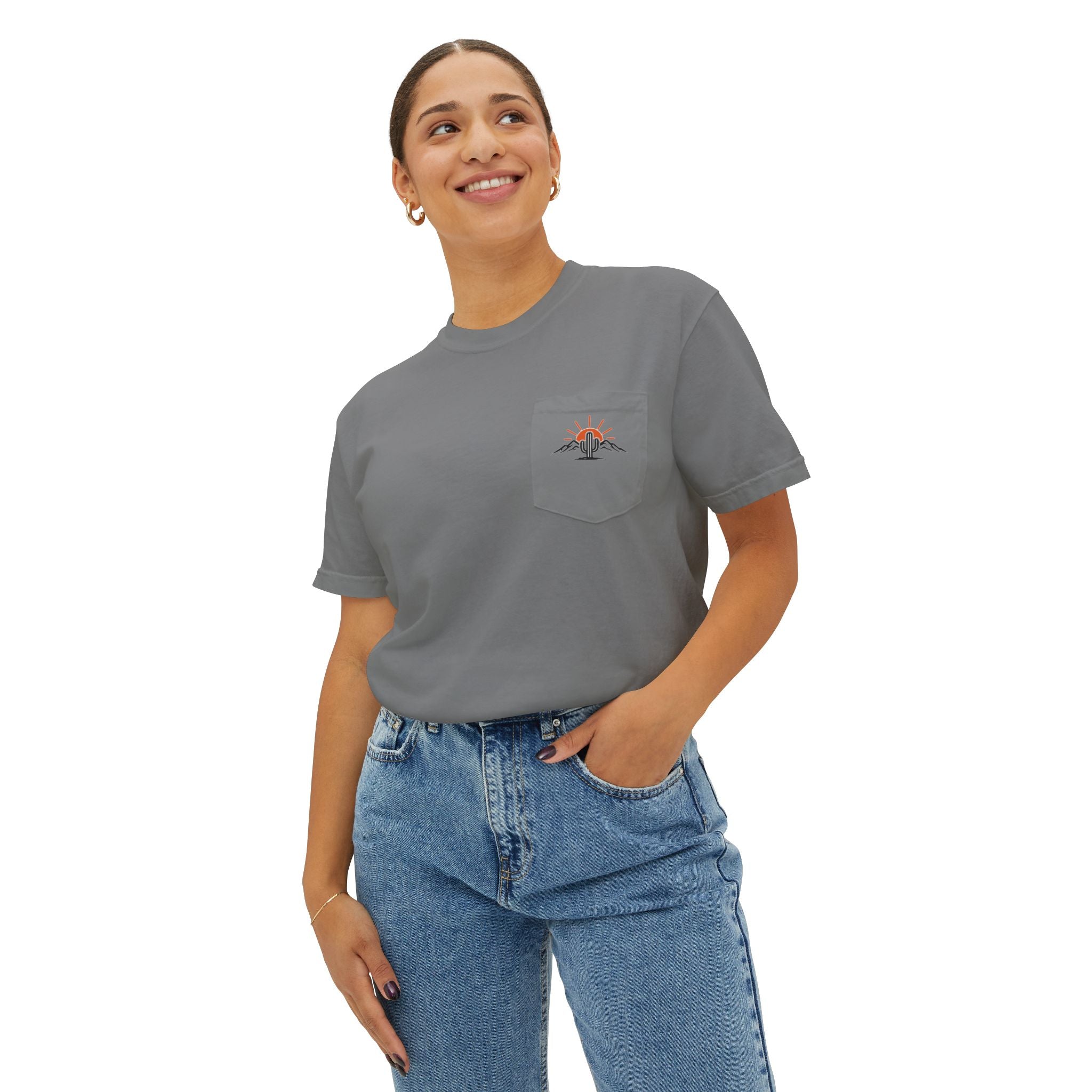 Arizona & Co. Pocket Logo T-Shirt — Mini Sunset Cactus Mountain Graphic