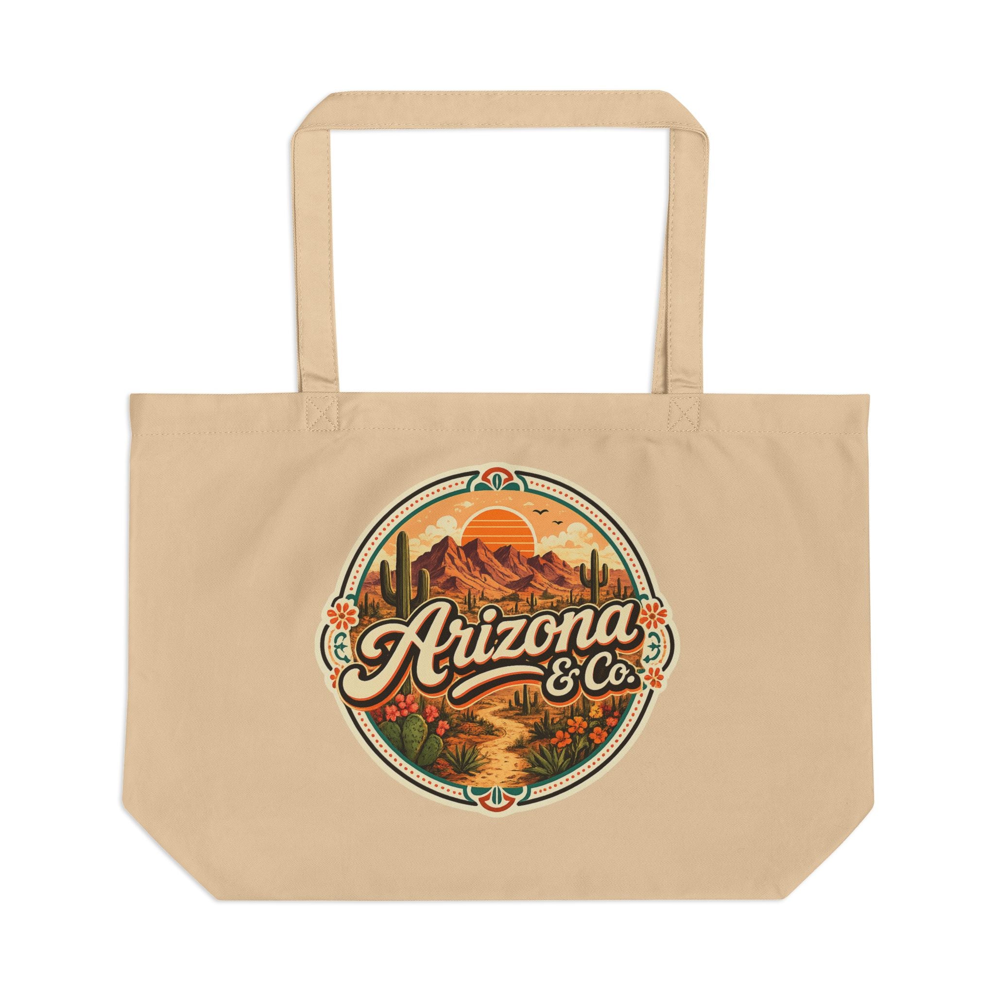 Arizona & Co Desert Sunset emblem Boho Tote | Large eco canvas bag