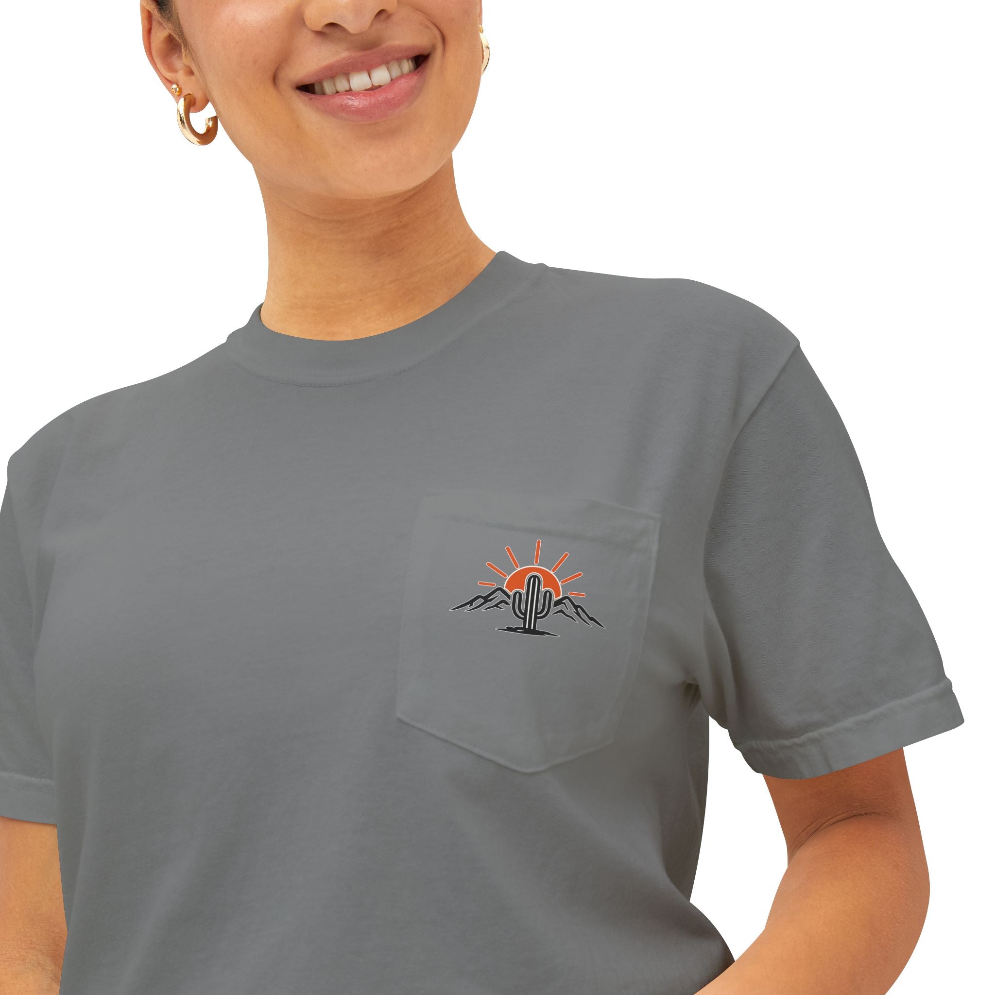 Arizona & Co. Pocket Logo T-Shirt — Mini Sunset Cactus Mountain Graphic