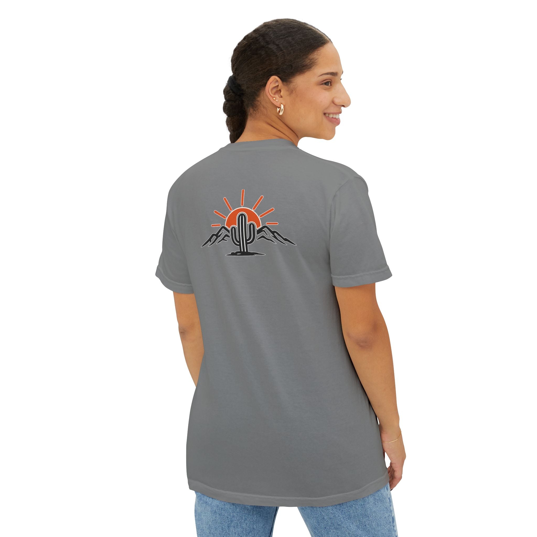 Arizona & Co. Pocket Logo T-Shirt — Mini Sunset Cactus Mountain Graphic