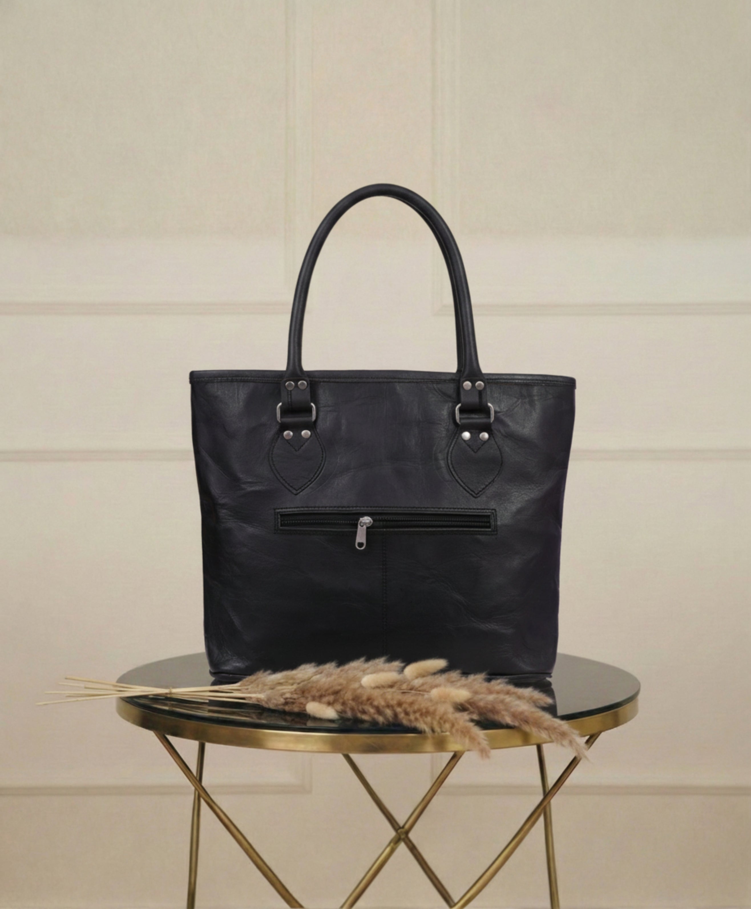 Midnight Black Leather Tote
