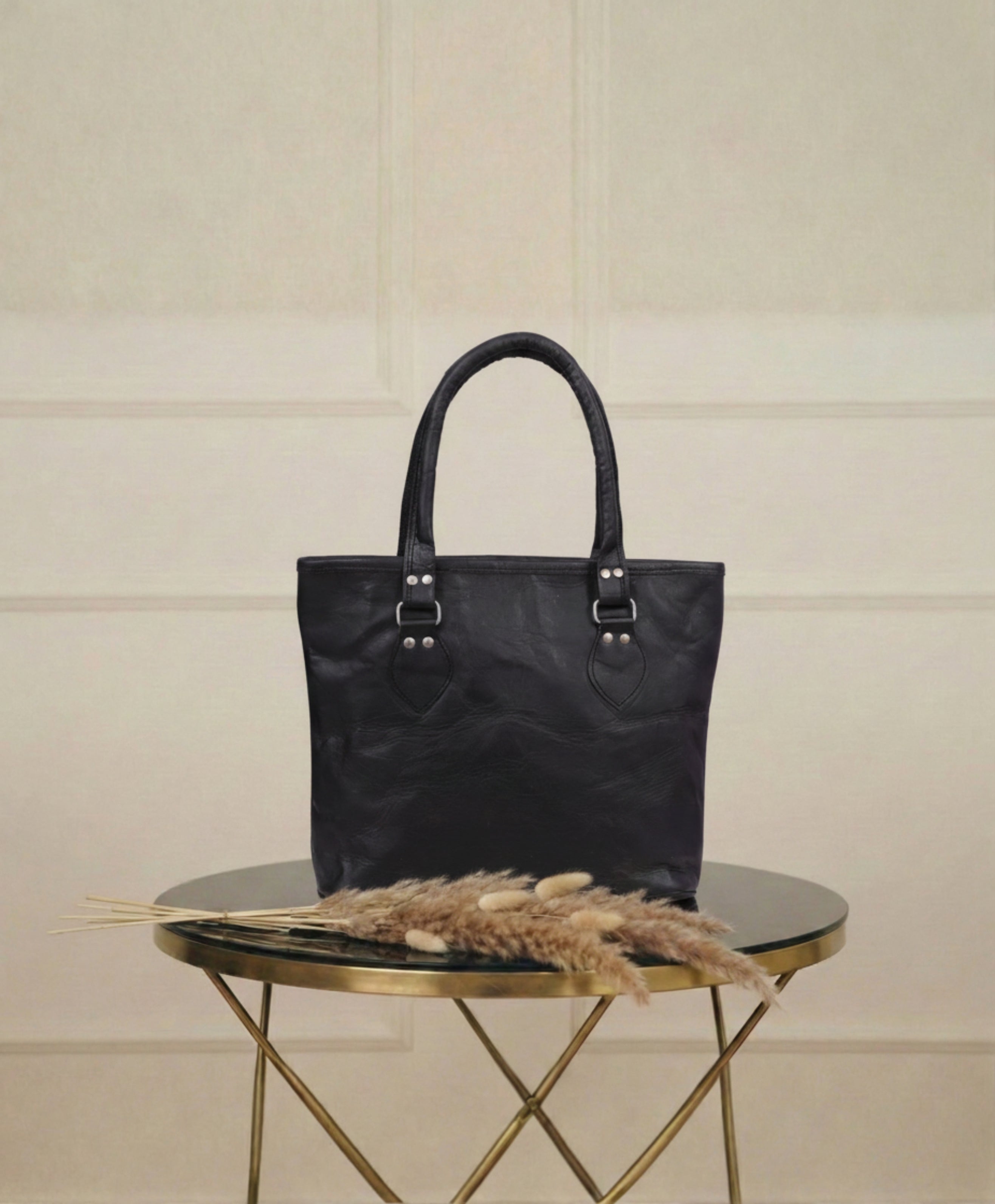Midnight Black Leather Tote