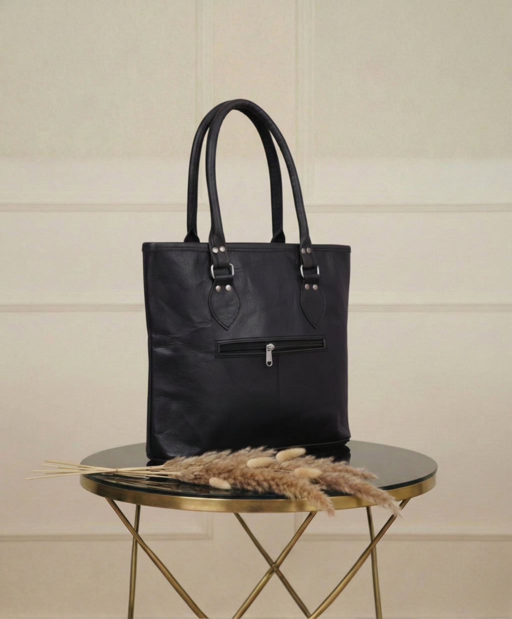Midnight Black Leather Tote