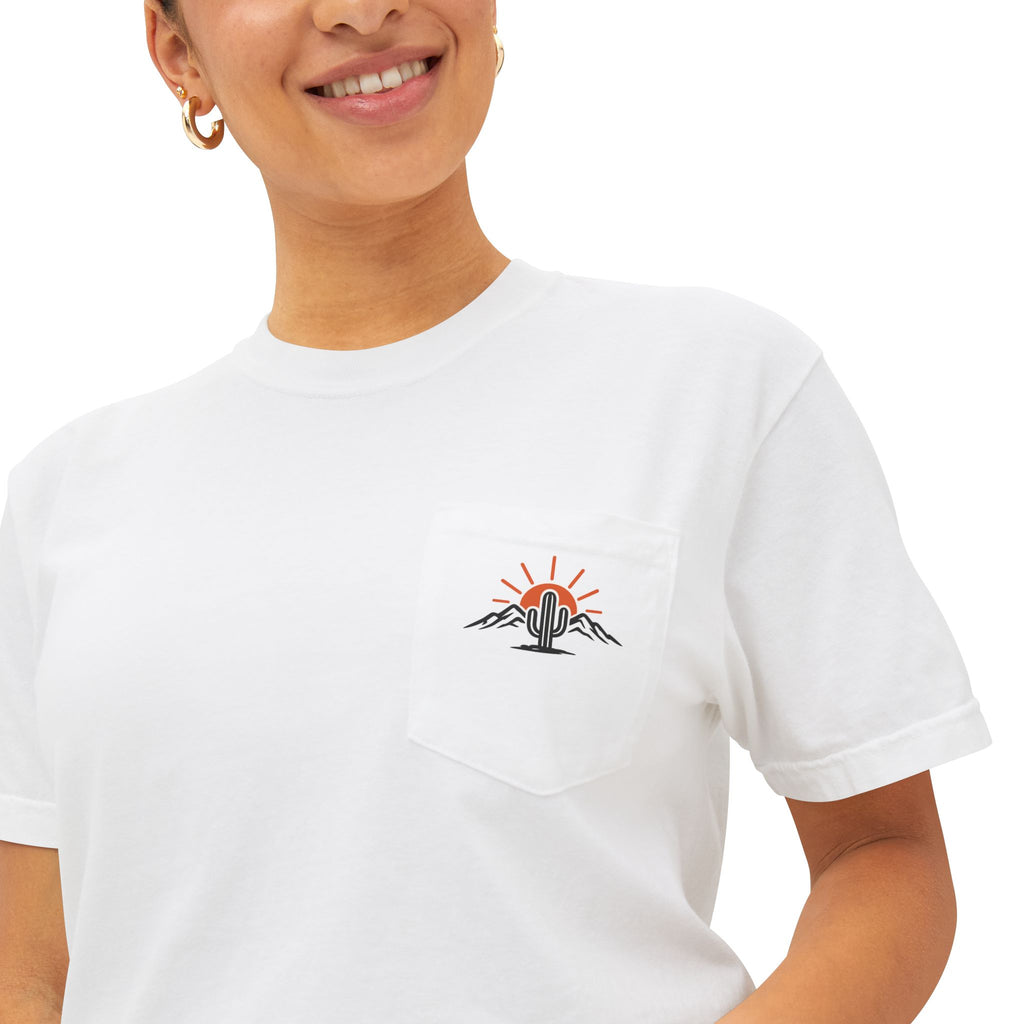 Arizona & Co. Pocket Logo T-Shirt — Mini Sunset Cactus Mountain Graphic