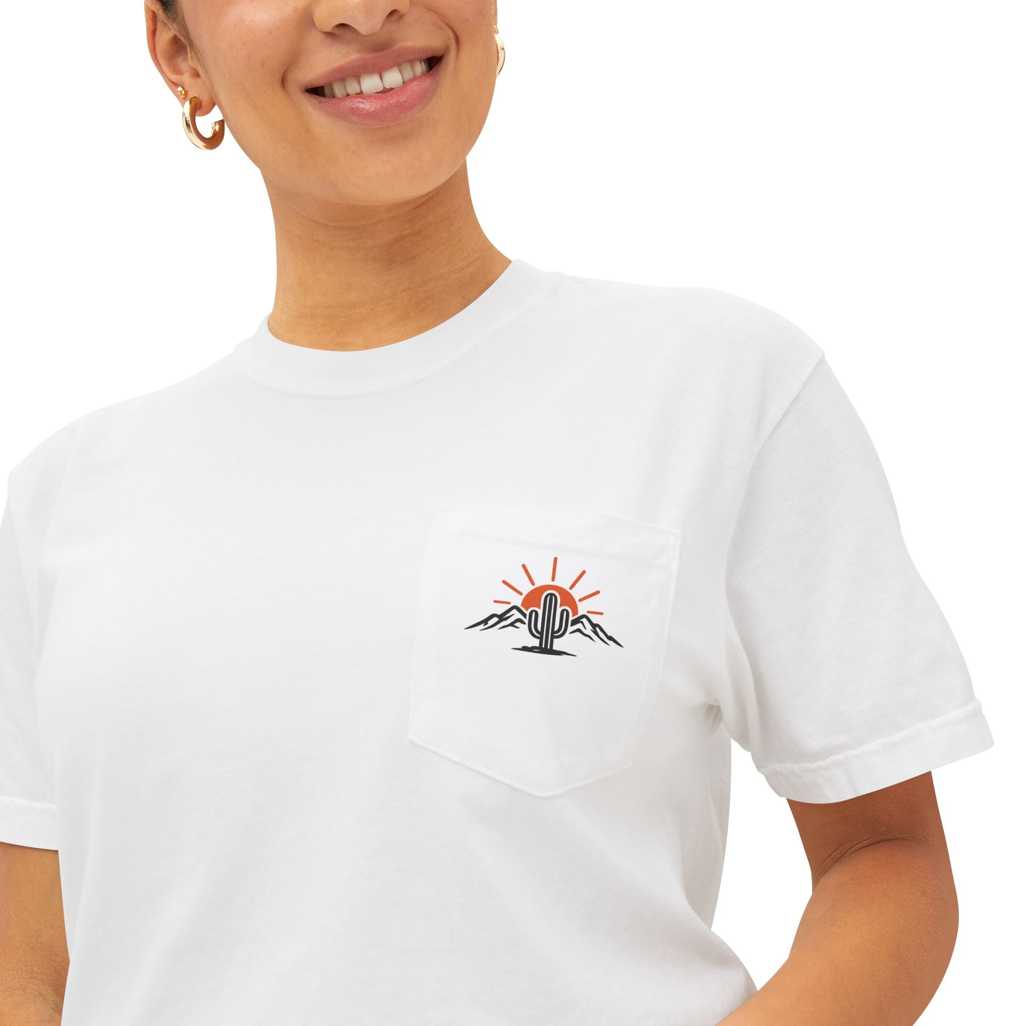 Arizona & Co. Pocket Logo T-Shirt — Mini Sunset Cactus Mountain Graphic