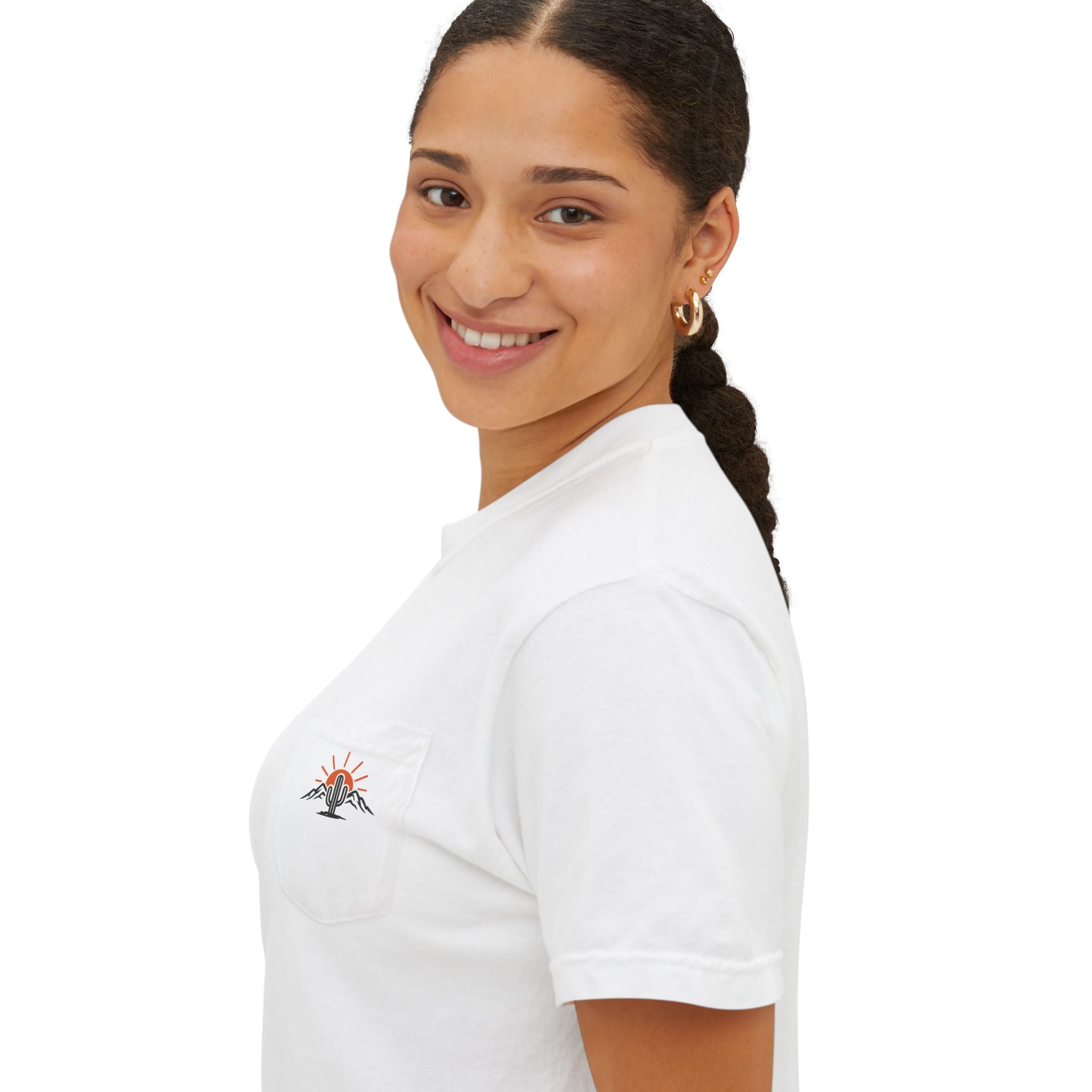 Arizona & Co. Pocket Logo T-Shirt — Mini Sunset Cactus Mountain Graphic