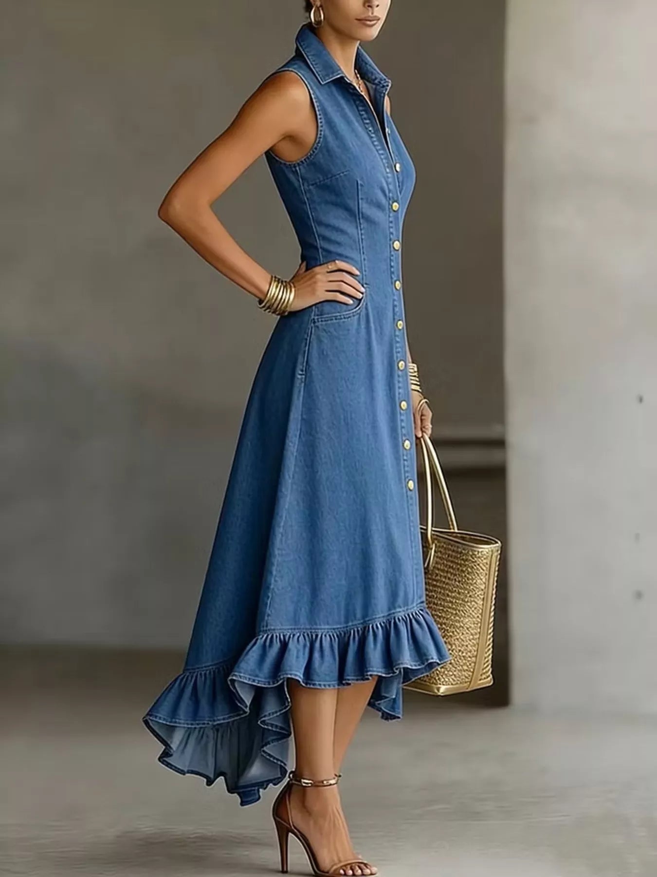 Full Size Sleeveless Ruffled Hem Denim Dress Plus Size – Arizona & Co.™