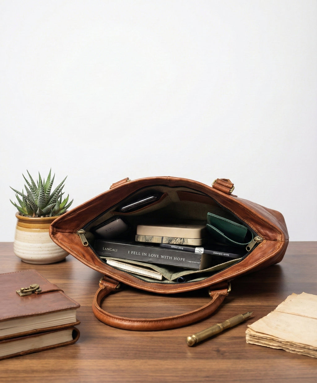 Classic Brown Leather Tote