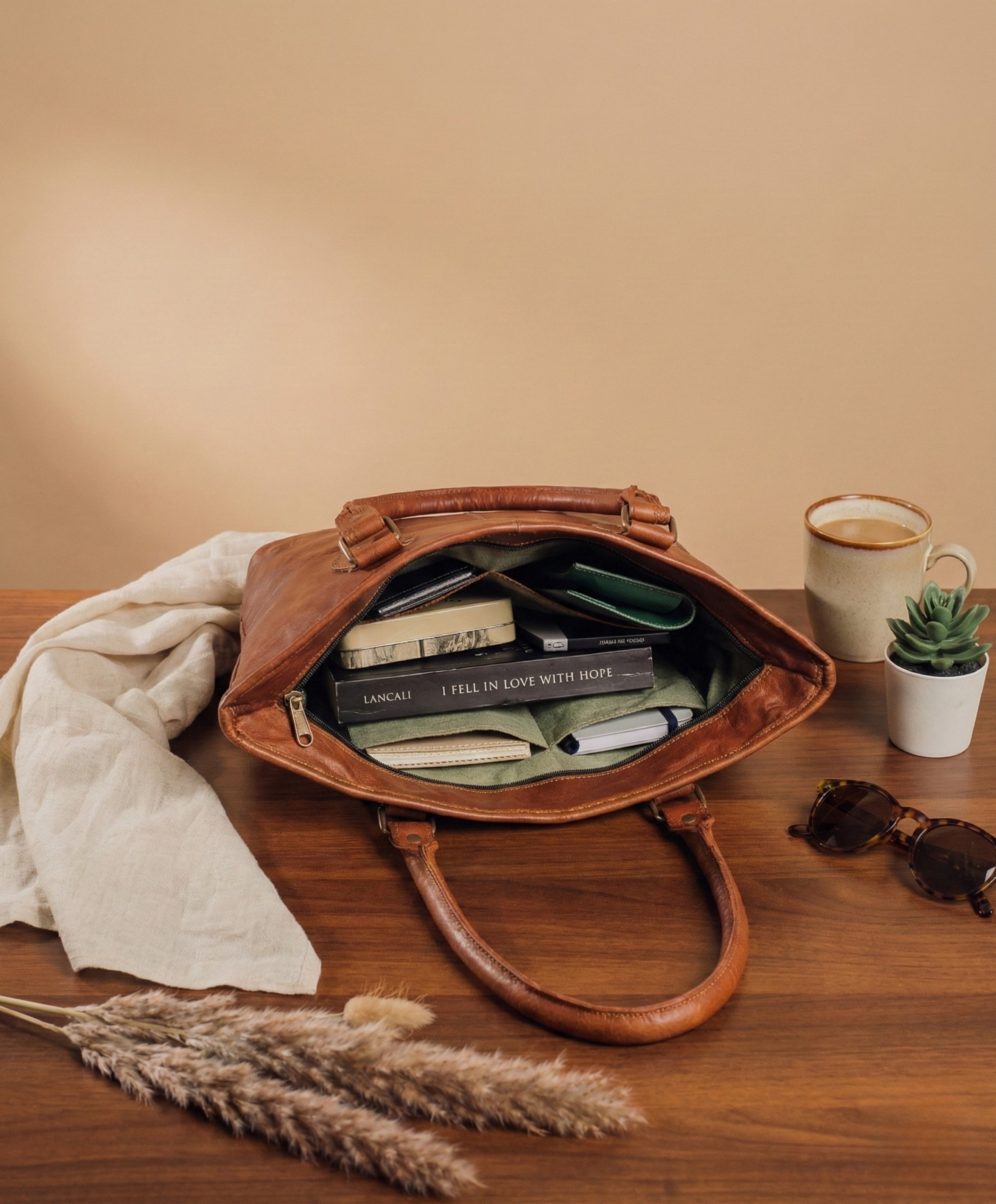 Earthy Brown Leather Tote