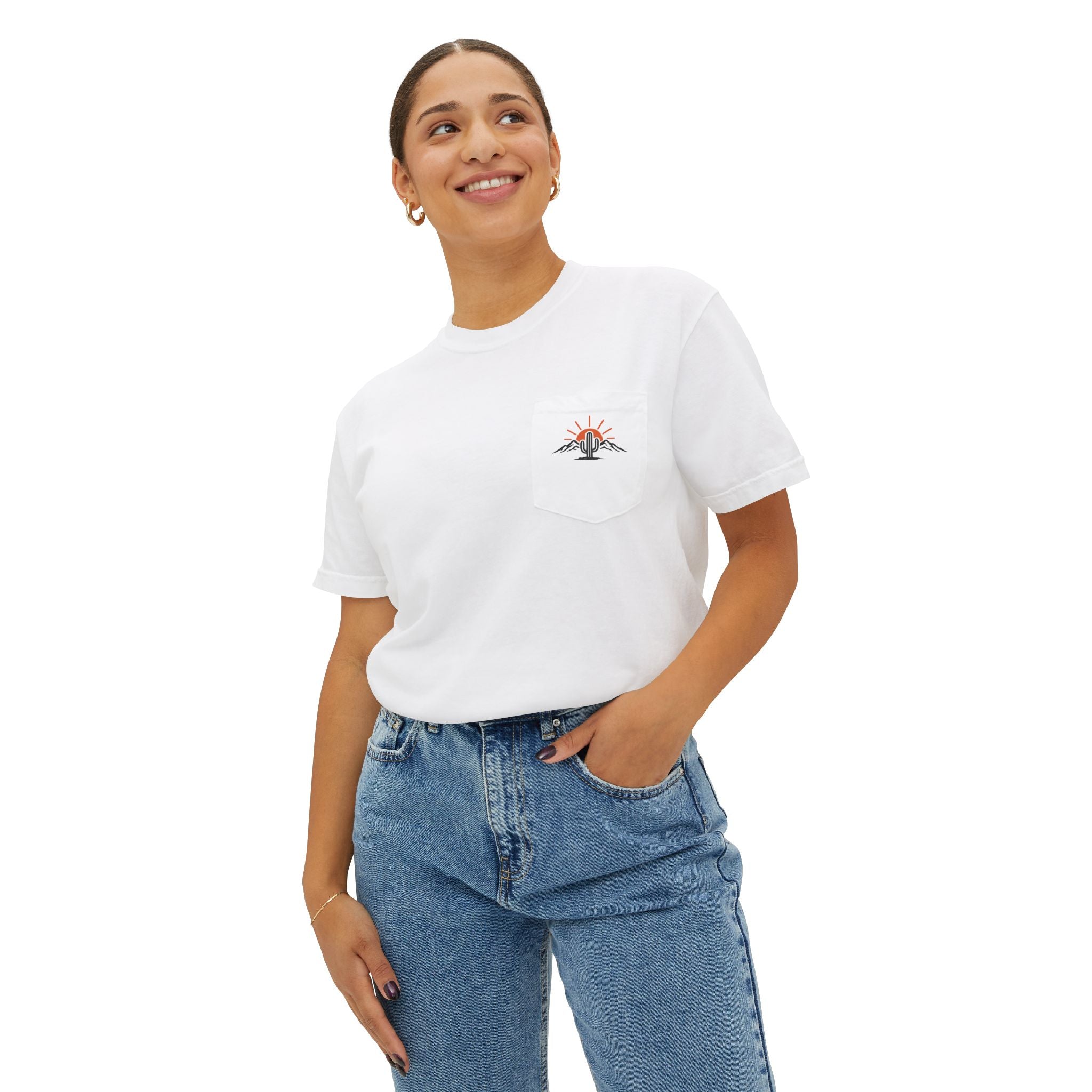 Arizona & Co. Pocket Logo T-Shirt — Mini Sunset Cactus Mountain Graphic