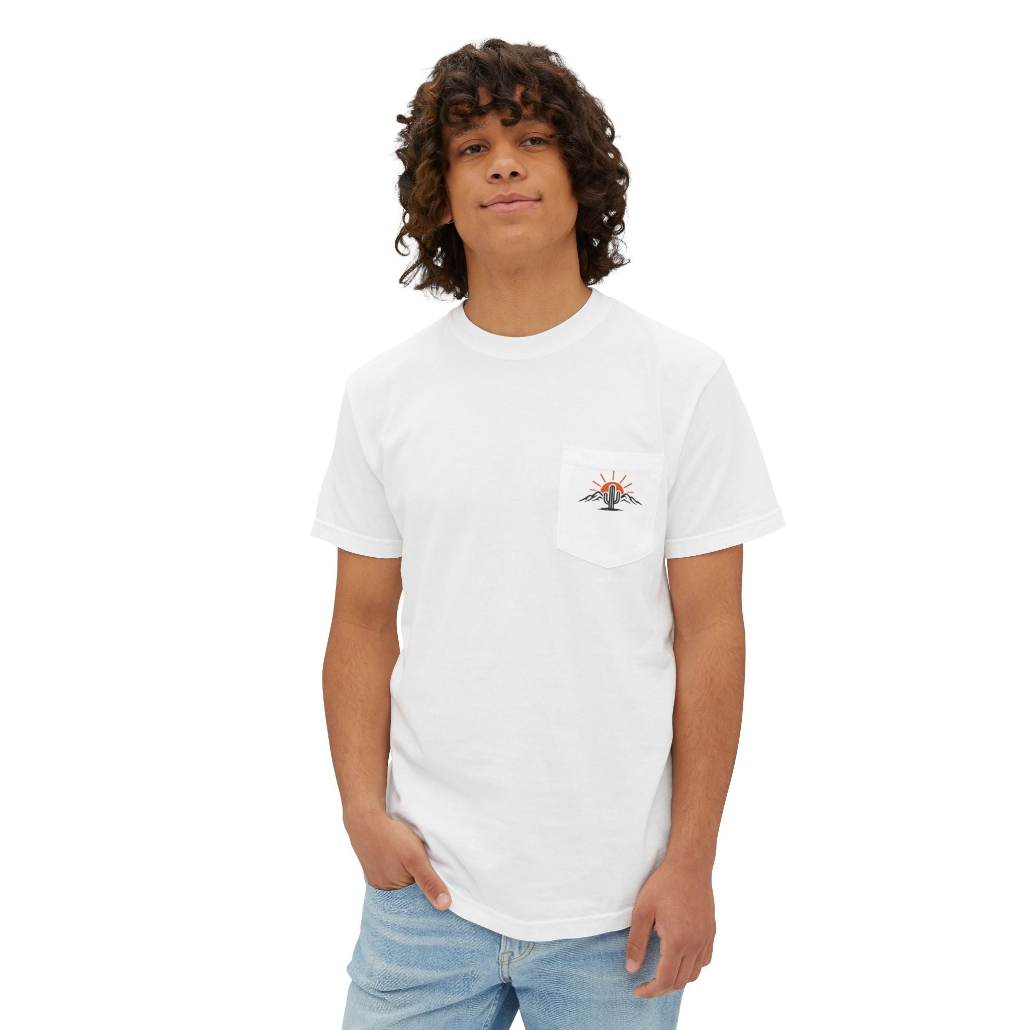 Arizona & Co. Pocket Logo T-Shirt — Mini Sunset Cactus Mountain Graphic
