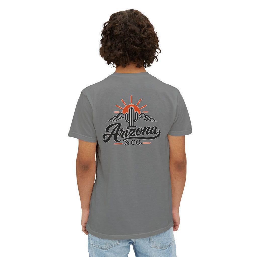 Arizona & Co. Pocket Logo T-Shirt — Mini Sunset Cactus Mountain Graphic