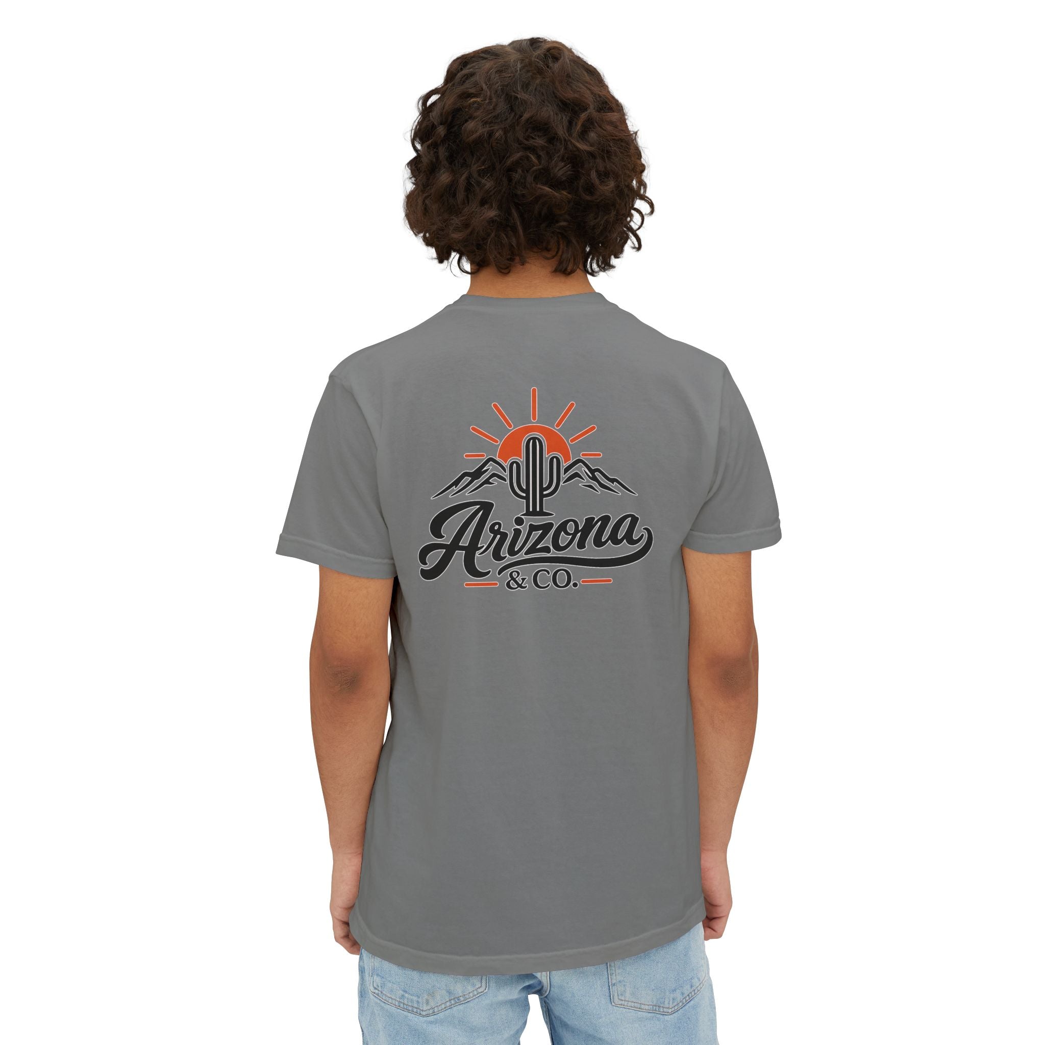 Arizona & Co. Pocket Logo T-Shirt — Mini Sunset Cactus Mountain Graphic