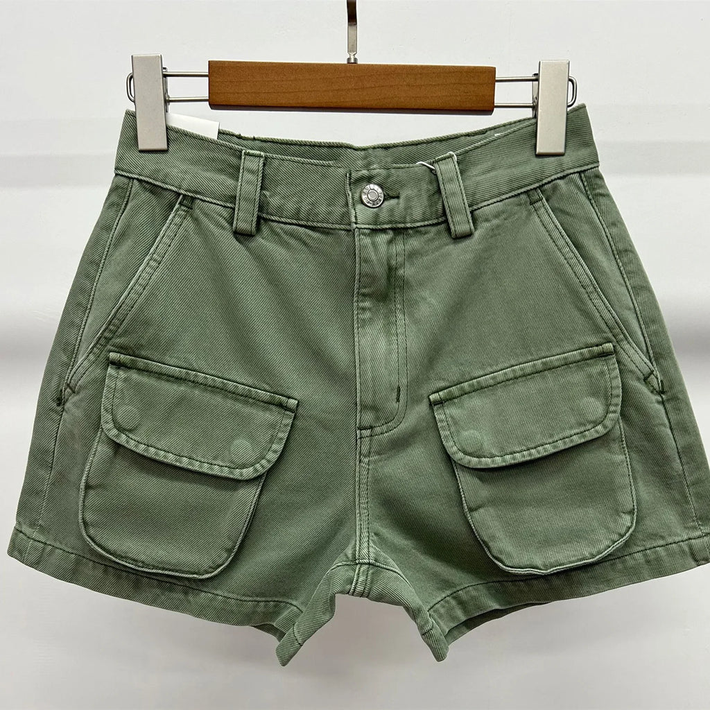 Out West Denim Shorts Safari Style High Waist Casual Female Simple Jeans