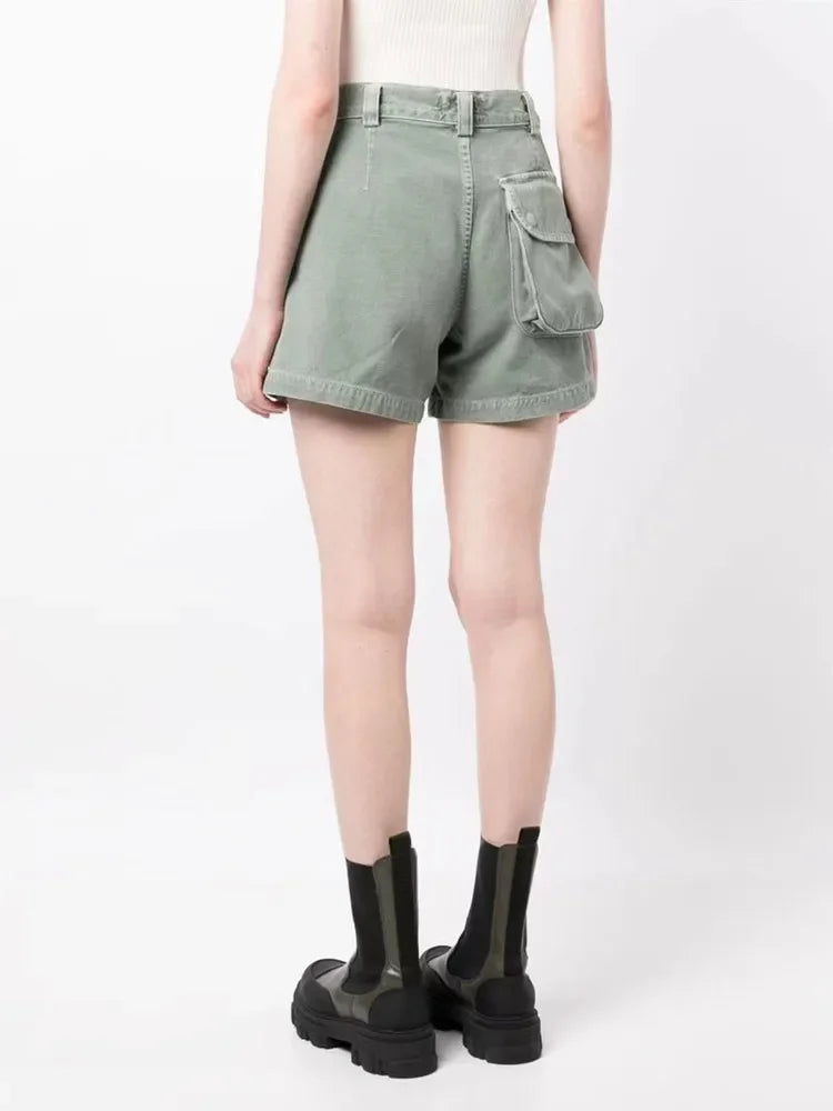 Out West Denim Shorts Safari Style High Waist Casual Female Simple Jeans