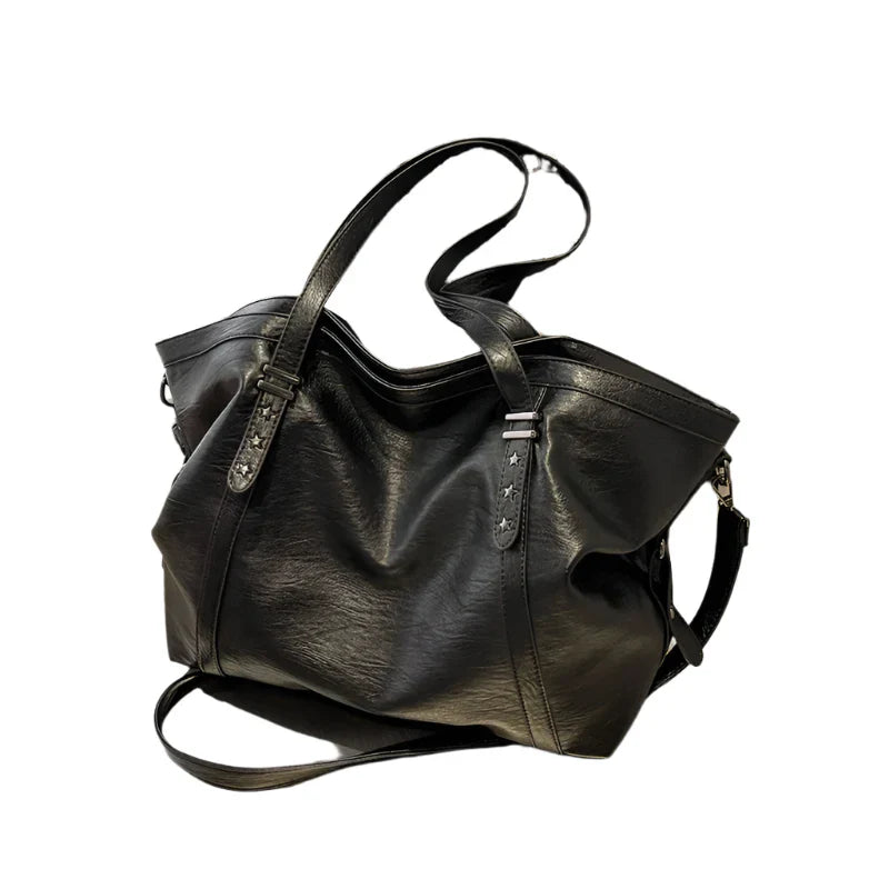 Leather Womens Tote Shoulder Crossbody Bag (Black)