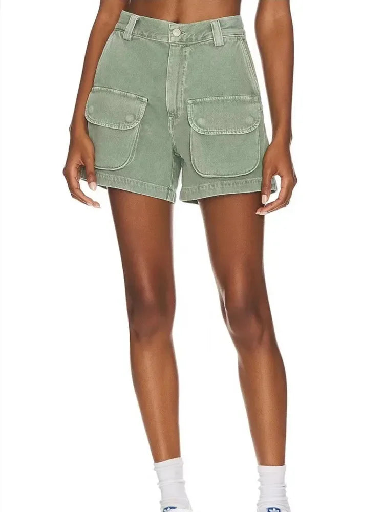 Out West Denim Shorts Safari Style High Waist Casual Female Simple Jeans