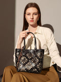 Venetia Floral Cutout Leather Tote Bag – Handcrafted Lattice Leather Carryall with Inner Pouch